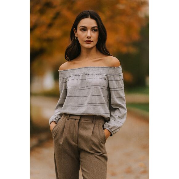 Rag and Bone Off the Shoulder Top Blouse Blue Striped XS Quiet Luxury Paris Fall - Picture 1 of 7